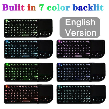 A8 Mini Wireless Keyboard 2.4G 7 Color Backlit 3 in1 Handheld Keyboard with Touchpad Air Mouse for Android TV Box PC Tablet