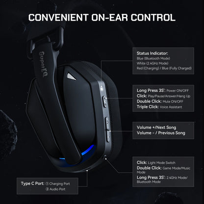 EKSA G19BT 2.4GHz Wireless RGB Headphones With Mic USB/type C Transmitter Over-Ear Gaming Headset