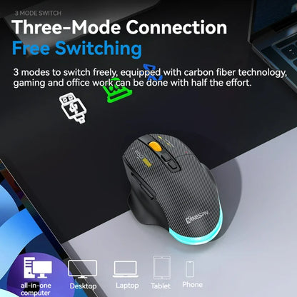 12800DPI Tri-Mode Wireless Gaming Mouse with Bluetooth, 2.4G & Wired Connection, Macro Programming, Carbon Fiber Design, 7 Keys Rechargeable Mouse