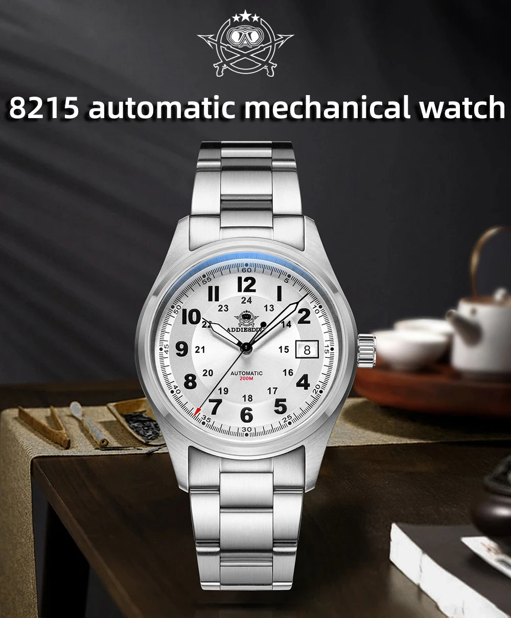 ADDIESDIVE AD2525 Automatic Watches For Men 39mm Sapphire Japanese 8215 Mechanical Watch Waterproof 20Bar Luminous Luxury Watch