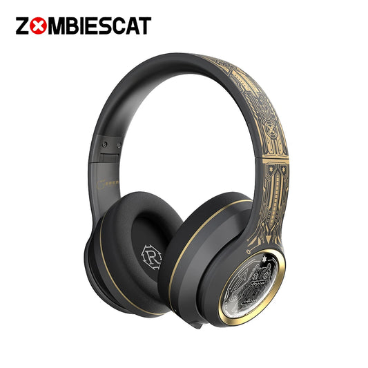 Casque Bluetooth sans fil Zombiescat S1 avec basses puissantes, suppression du bruit d'appel ENC, écouteurs supra-auriculaires avec lumières LED originales