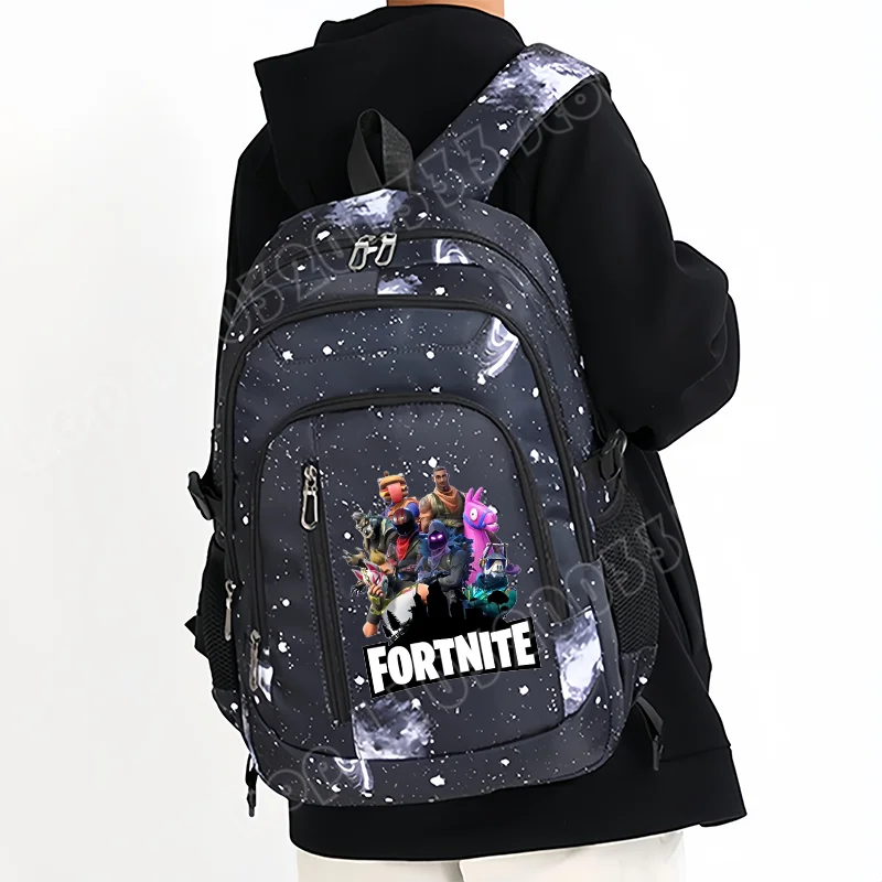 Mochila Fortnite Céu Estrelado de Grande Capacidade, Impermeável, com Compartimento para Portátil e Estampado de Personagem do Jogo, para Estudantes, Rapazes e Raparigas, Regresso às Aulas