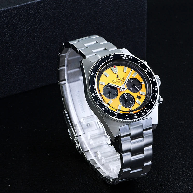 Tactical Frog V2 Solar Chronograph Men Watch Sapphire Crystal Mirror Ceramic Bezel VS75A Eco-Drive Quartz 20Bar Waterproof Watch