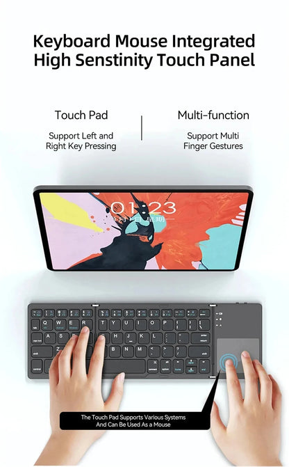 Russian/Spanish/English B033 Mini Foldable keyboard, Wireless Bluetooth Keyboard Recharger with Touchpad for Windows Android IOS
