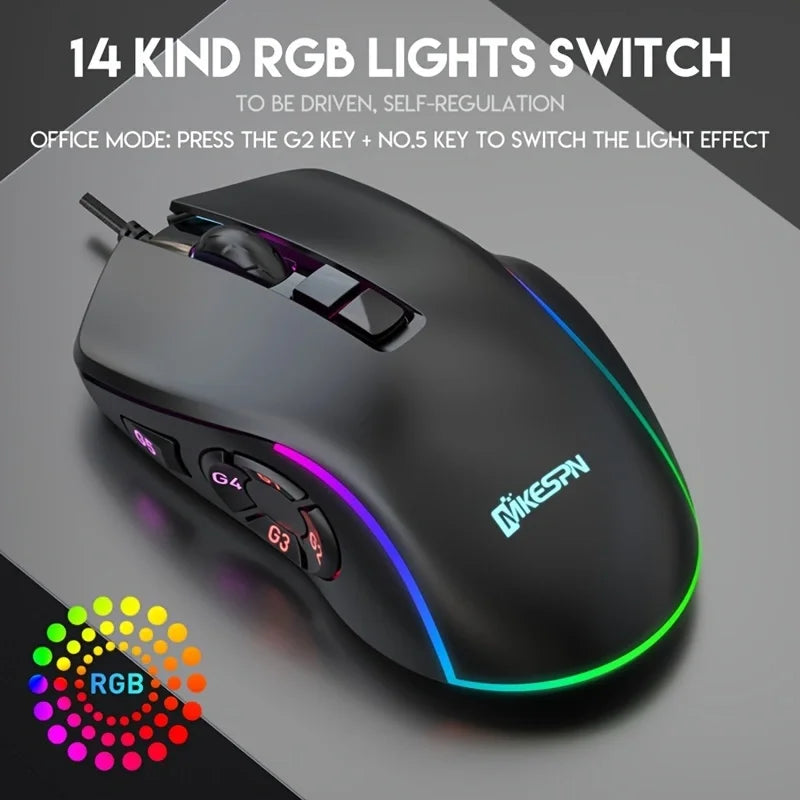 JOMAA X9 RGB Gaming Mouse, 10 Programmable Macro Wired Gaming Mouse, 12800 DPI RGB Wired Mouse for PC, Laptop, FPS, MOBA & Office