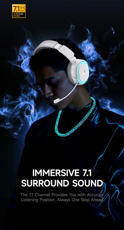 Picun G2 Wireless Gaming Headset Bluetooth 5.3 – 7.1 Surround Sound, 5ms Low Latency Gaming Headphones with ENC Microphone for PC, PS5, PS4, Switch & Mobile
