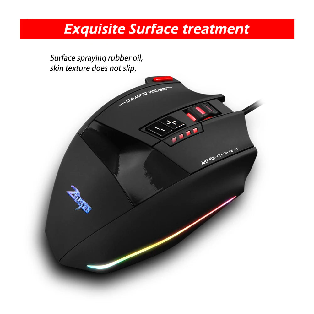 ZELOTES C13 Wired Gaming Mouse 10000 DPI RGB Programmable Gaming Mouse with 13 Buttons for PC & Laptop