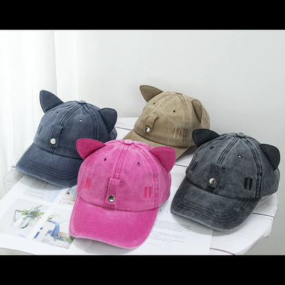 New Cat Ears Sunglasses Baseball Cap Y2K Cotton Washed Pilot Snapback Caps Gorras Women And Men Outdoor Sunshade Sun Hats Unisex