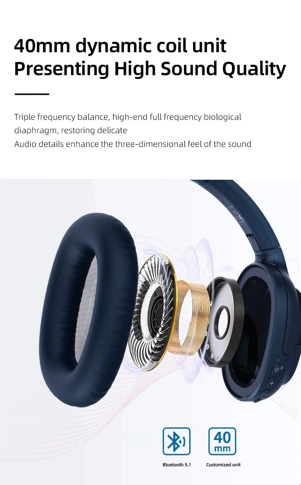 1Mii E700 Wireless Bluetooth Headphones with LDAC Hi-Res Audio, Active Noise Cancelling Bluetooth Headphones, HiFi Stereo Wireless Gaming Headset, 65-Hour Battery Life