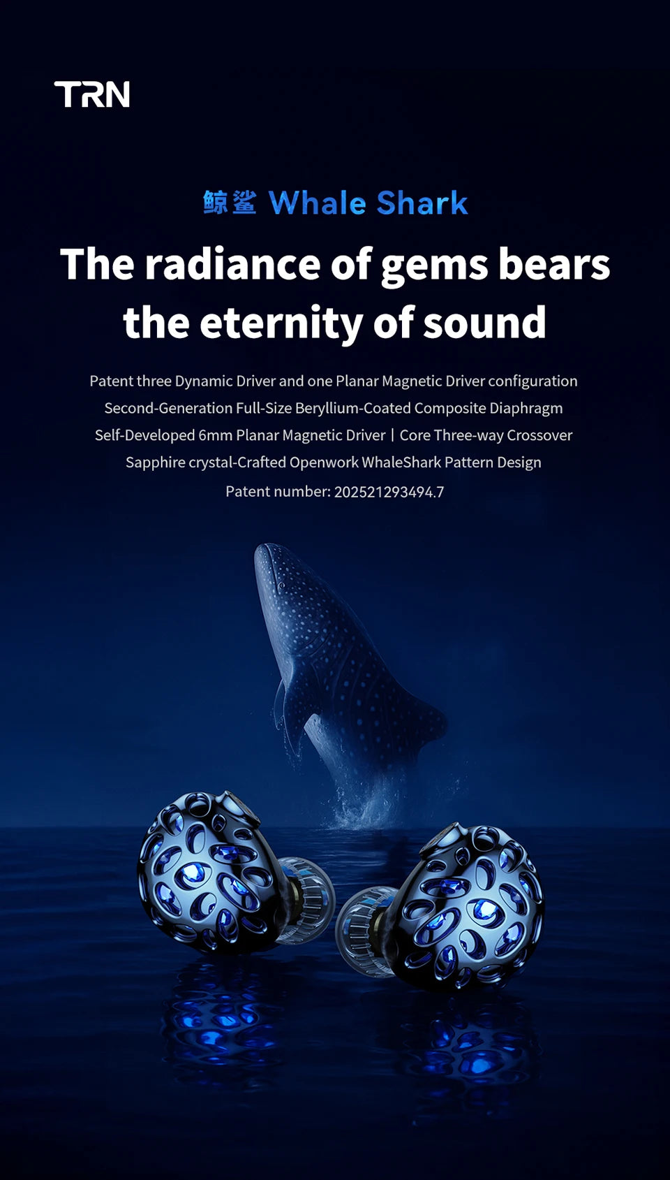 TRN Whale Shark Hybrid Earphones Triple Dynamic Driver + Planar In-Ear Monitors, HiFi Wired Hybrid Earphones with High Resolution Audio, Audiophile IEM Headphones