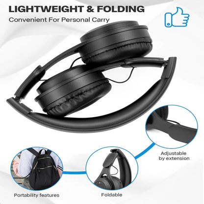 Bluetooth 5.0 Wireless Headphones Foldable Over-Ear Headset with HiFi Stereo Sound, Bluetooth 5.0 Wireless Headphones with Soft Skin-Friendly Earmuffs & Microphone