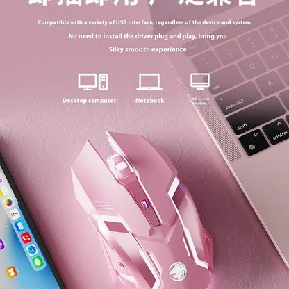 Frontline Pink Gaming Mouse Wireless Bluetooth Silent Mechanical Gaming Mouse, Cute RGB Computer Mouse for Gaming, Office & Laptop