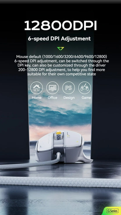 Inphic PG1 Wired Gaming Mouse RGB 12800 DPI Programmable Gaming Mouse with 6 Macro Buttons, 1000Hz Polling Rate USB Computer Mouse