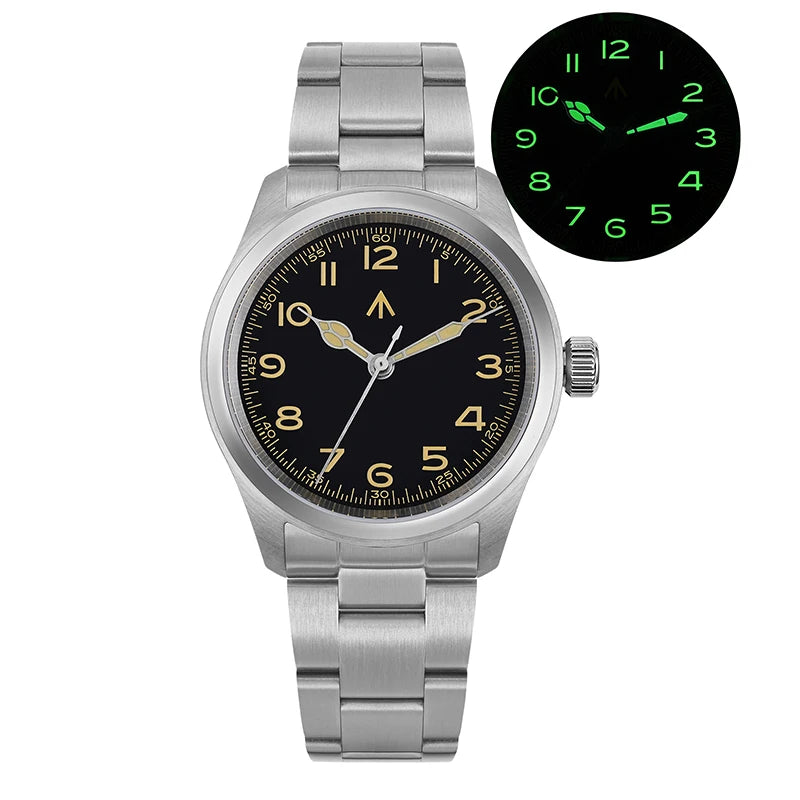 Militado ML08 Vintage Black Watch VH31 Sweep Quartz Wristwatch Ar Sapphire Crystal Luminous C3 BGW9 100 Waterproof Watches Man