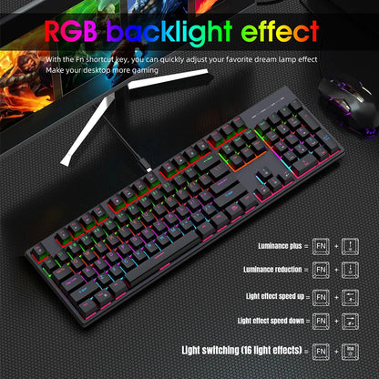 KEBIDUMEI RGB Mechanical Keyboard USB Wired Gaming Keyboard 104Keys Hot Swappable Ergonomic Keyboard Computer Accessories For PC