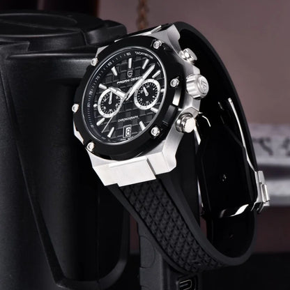 PAGANI DESIGN PD-YS032 Men's Quartz Watch 44mm Japan VK64 Movt Stainless Steel Case Rubber Strap Sapphire Glass 100M Waterproof