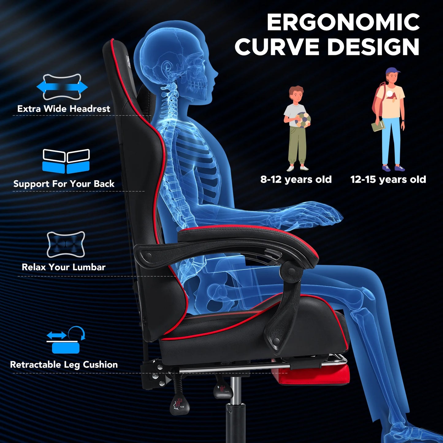 Ergonomic Gaming Chair with Massage, Footrest & Lumbar Support, Reclining Computer Gaming Chair with Adjustable Armrest and Headrest