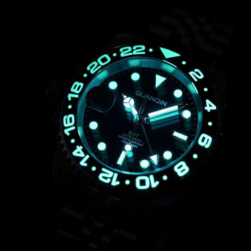 GUANQIN GMT Men's Watches 2025 New Atuomatic Watch Men NH34 Mechanical Wristwatch Sapphire Glass Stainless Steel Clock Left Hand