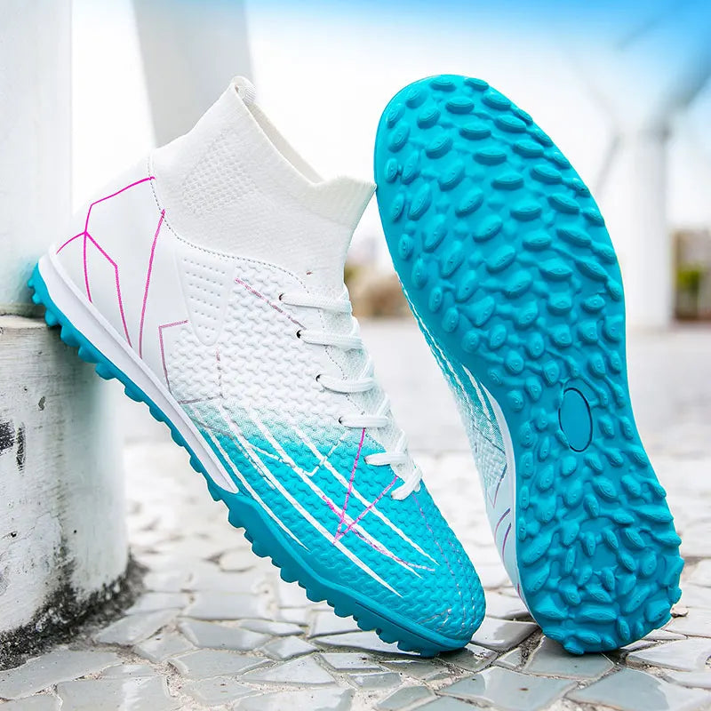 New Professional High-Top Football Shoes Artificial Grass Leather Youth Students Training Soccer Shoes for Men and Women Sports
