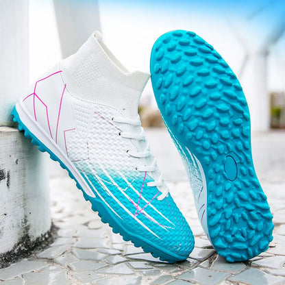 New Professional High-Top Football Shoes Artificial Grass Leather Youth Students Training Soccer Shoes for Men and Women Sports