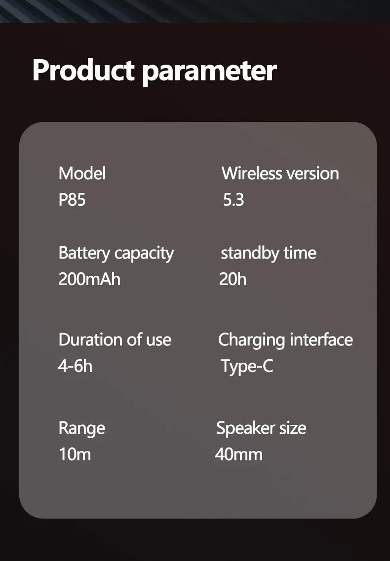 P85 Bluetooth 5.3 Wireless Headphones Over Ear Gaming Headset with Microphone, LED Light Foldable Bluetooth 5.3 Headphones, FM Radio & Noise Cancellation