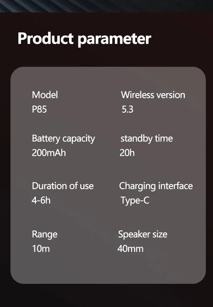 P85 Bluetooth 5.3 Wireless Headphones Over Ear Gaming Headset with Microphone, LED Light Foldable Bluetooth 5.3 Headphones, FM Radio & Noise Cancellation