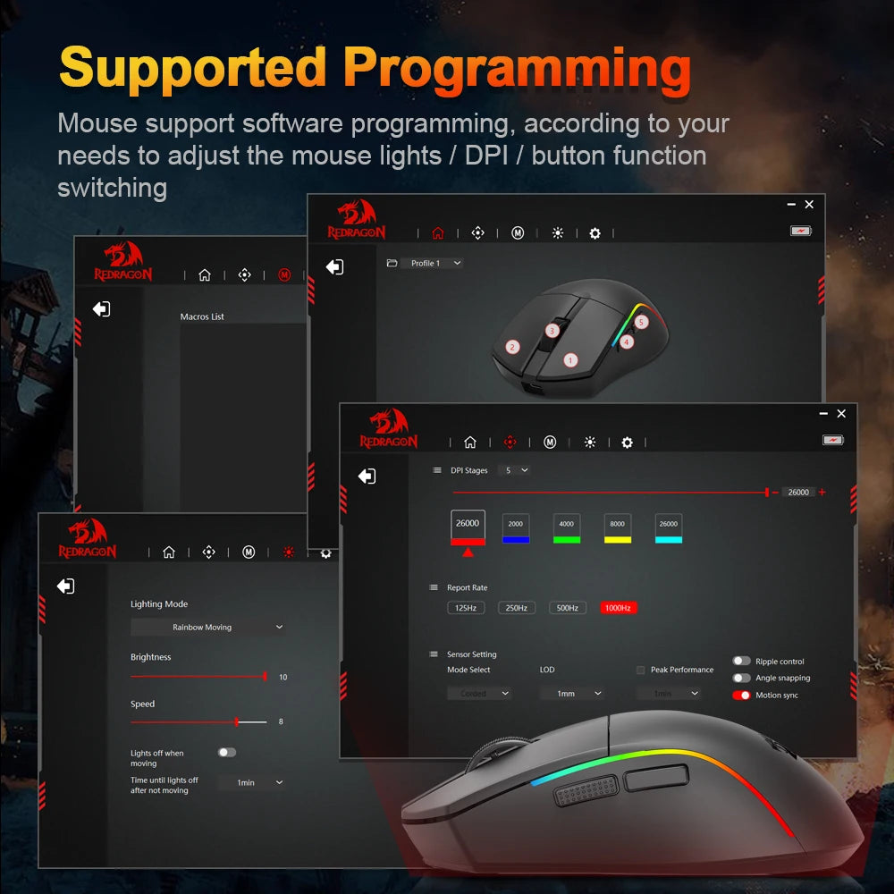 REDRAGON DEICIDE M816 PRO RGB USB Bluetooth-tuki 2.4G Langaton pelihiiri 26000 DPI 6 painiketta pelaajalle Langalliset hiiret tietokoneelle