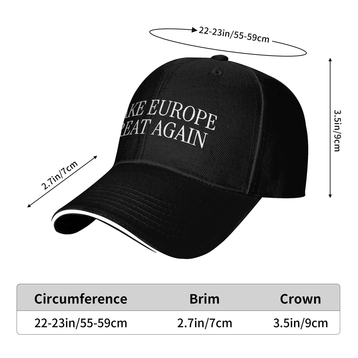 Make Europe Great Again - Cappellino da baseball bianco con scritta "Sun" - Primavera - Unisex - Adolescenti - Cappellini hip hop - Casual - Sport all'aperto - Cappellini da baseball