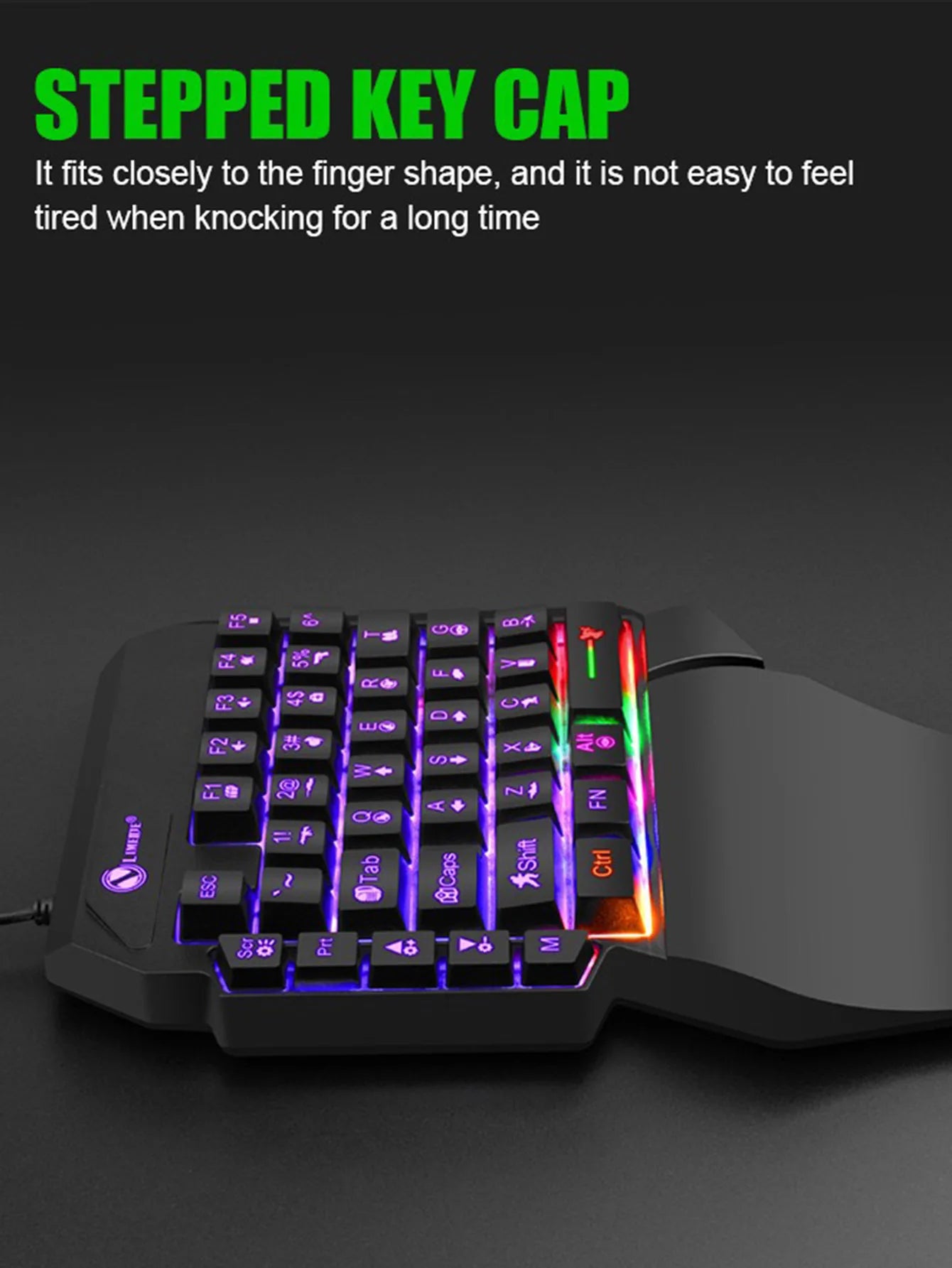 T-WOLF Mechanical One-Handed Gaming Keyboard, Wired RGB Mechanical Gaming Keypad with Ergonomic Wrist Rest, USB Mini Gaming Keyboard for PC & Laptop