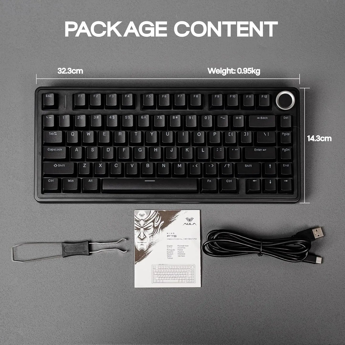 Aula F75 Wired Gaming Keyboard 75% RGB Backlight ABS Keycap Gasket Structure Hot Swappable Office Mechanical Keyboards With Knob