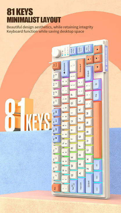 K81 Gaming Keyboard 81-Key 80% Wired RGB Gaming Keyboard with Volume Knob, Ergonomic USB Gaming Keyboard for PC, Laptop, Mac & Multi-Language Layouts