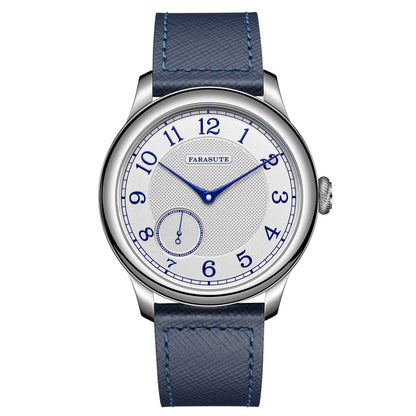 FARASUTE NEW Machinery Herrenuhr mit lachsfarbenem Zifferblatt, ST17 Handaufzug-Mechanikuhr, Kleine Sekunde, Vintage-Bonklip-Armband