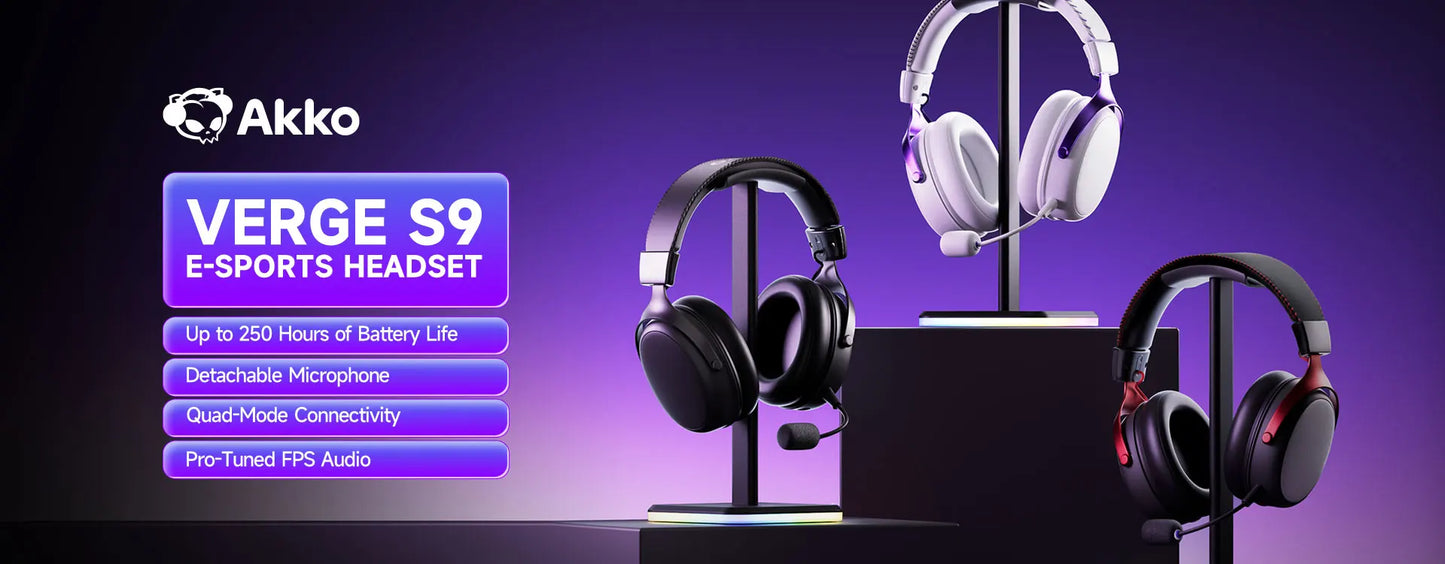 AKKO Verge S9 Gaming Headset with Mic – 53mm Driver, Quad-Mode Wireless Bluetooth 5.3, 7.1 Surround Sound FPS Pro Gaming Headphones