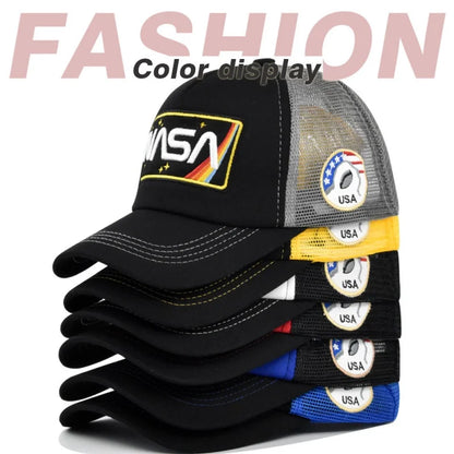 New 3D premium NASA embroidered baseball cap, summer color blocked mesh cap, men's and women's outdoor casual duckbill cap