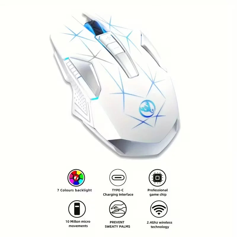 Wireless Gaming Mouse 2.4G Rechargeable Gaming Mouse with RGB Breathing Light, 2400 DPI, 6 Buttons, Instant Response Wireless Mouse for PC, Laptop & Gaming Switch