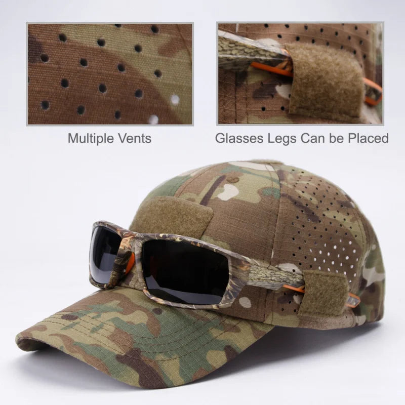 Cappellino da baseball casual sportivo traspirante con motivo mimetico da uomo, cappello da sole per appassionati di stile militare, cappello tattico, cappello da addestramento militare, cappello a secchiello
