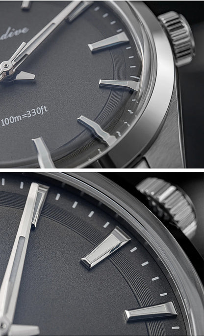 ADDIESDIVE herenhorloge van staal, luxe uitvoering, voorzien van een gewelfd glas, een quartz uurwerk en een blauwe lichtgevende coating BGW9; waterdicht tot 100 ATM, analoge weergave – Model AD2066