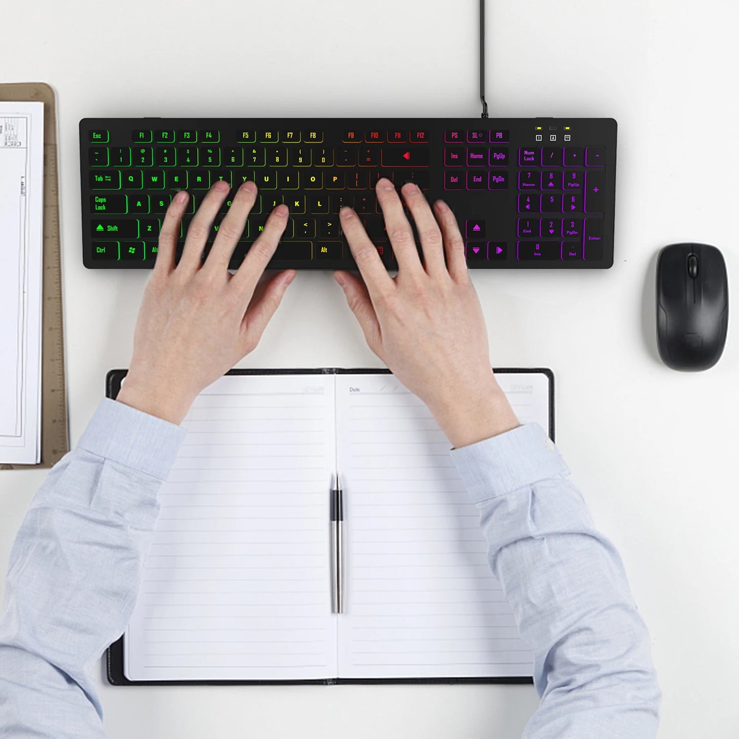 FUYUMY RGB Wired Gaming Keyboard USB Computer Gaming Keyboard with 104 Keys, Backlit Ergonomic Gaming Keyboard for PC, Laptop, Office & Home