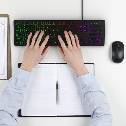 FUYUMY RGB Wired Gaming Keyboard USB Computer Gaming Keyboard with 104 Keys, Backlit Ergonomic Gaming Keyboard for PC, Laptop, Office & Home