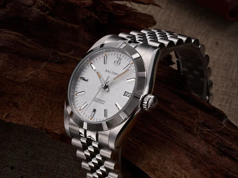 Baltany S4102 Business Man Automatic Mechanical Wristwatch 36mm Linen Dial Engine Turned Bezel NH35 Luxury Dress Watch For Man