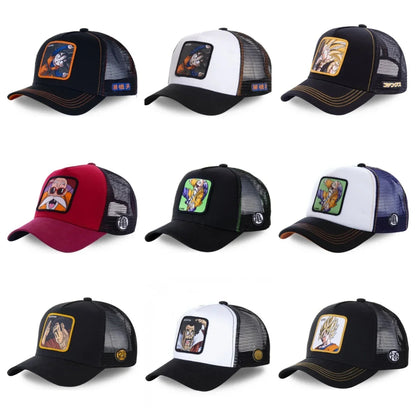 Cappellino da viaggio estivo Dragon Ball Buu Goku per uomo, con visiera, ricamo, stile hip-hop, visiera parasole, regolabile, in rete, tipo "trucker"