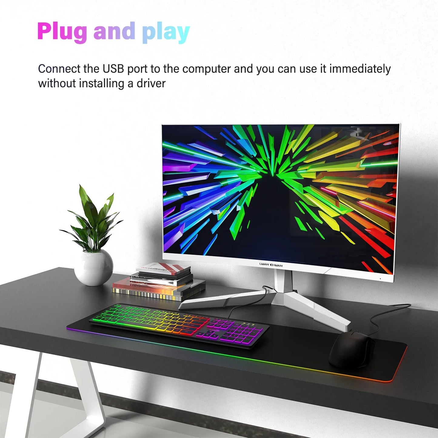 FUYUMY RGB Wired Gaming Keyboard USB Computer Gaming Keyboard with 104 Keys, Backlit Ergonomic Gaming Keyboard for PC, Laptop, Office & Home