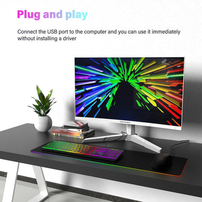 FUYUMY RGB Wired Gaming Keyboard USB Computer Gaming Keyboard with 104 Keys, Backlit Ergonomic Gaming Keyboard for PC, Laptop, Office & Home