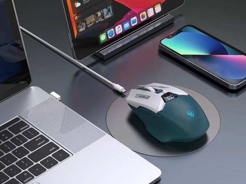 Trådlös Bluetooth-mus med dubbla lägen, smart skärmdisplay, tyst drift och laddning – för kontor, gaming och surfplatta, universell och portabel mus