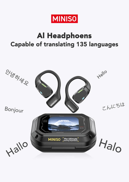 AI MINISO M98 Wireless Headphones OWS Bluetooth Earphones with AI Translator, Gaming Headset, Open Ear Sports Earbuds, LCD Touch Screen IPX5 Waterproof