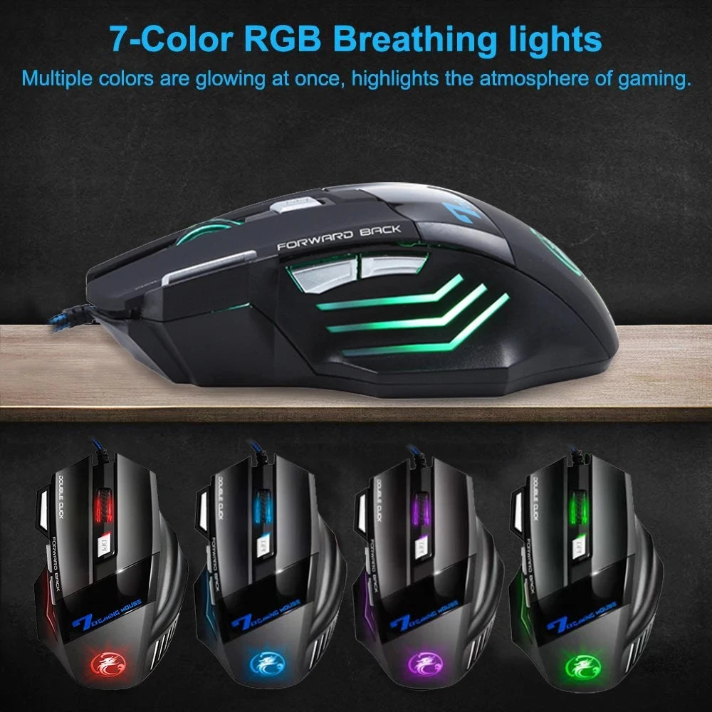 RGB Wired Gaming Mouse USB Ergonomic Gaming Mouse with 7 Buttons, 5500 DPI, Silent Click, RGB Backlit Wired Gaming Mouse for PC & Laptop