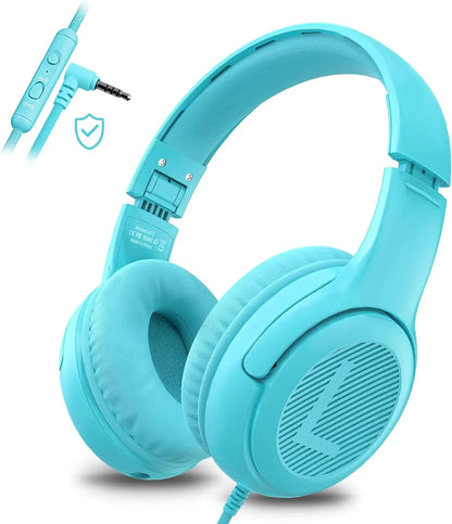 Awatrue Kids Headphones with Microphone, Safe Volume Limited Wired Kids Headphones for School, Toddler & Children, Comfortable Stereo Headset for Learning, Travel & Gaming