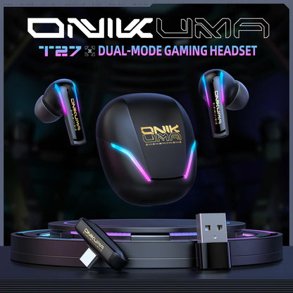 ONIKUMA T27 Wireless Earbuds Dual-mode Headset Independent Connection  with Touch Control 2.4Ghz Low Latency Stereo Bluetooth