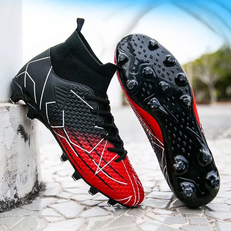 New Professional High-Top Football Shoes Artificial Grass Leather Youth Students Training Soccer Shoes for Men and Women Sports