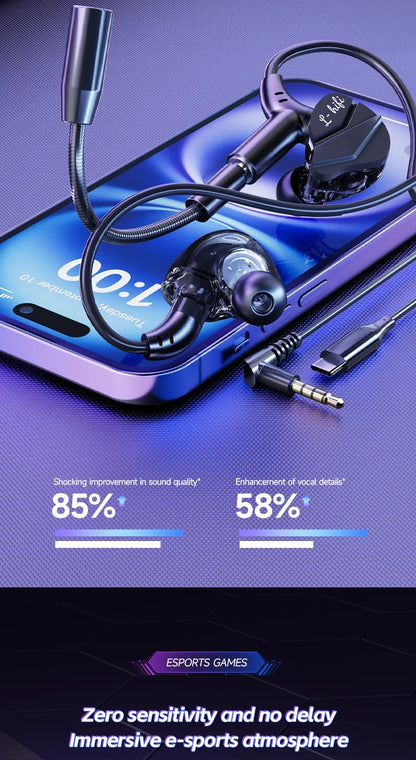 Gaming Earbuds with Dual Microphones, HiFi Stereo Gaming Headset Type-C & 3.5mm Wired In-Ear Earphones, Noise Reduction Gamer Headphones with Mic for Samsung